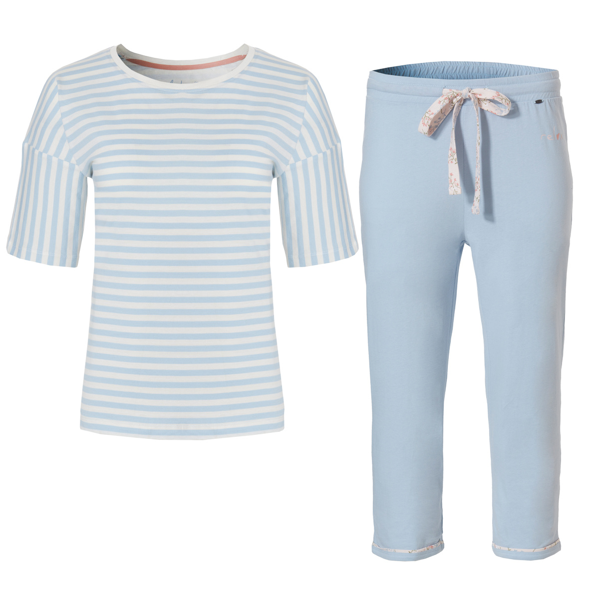 By Louise By Louise Dames Capri Pyjama Set Lange Broek + Shirt Korte Mouw Blauw Top Merken Winkel